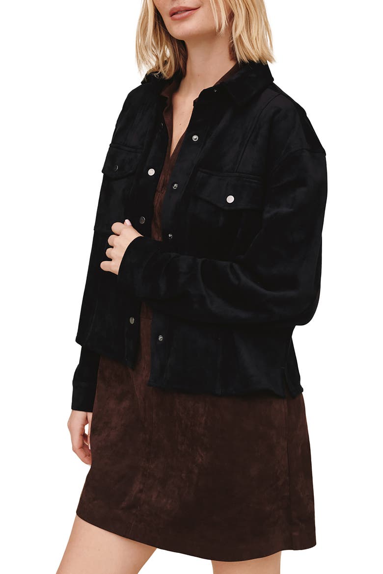 Faux Suede Shacket, Alternate, color, BLACK