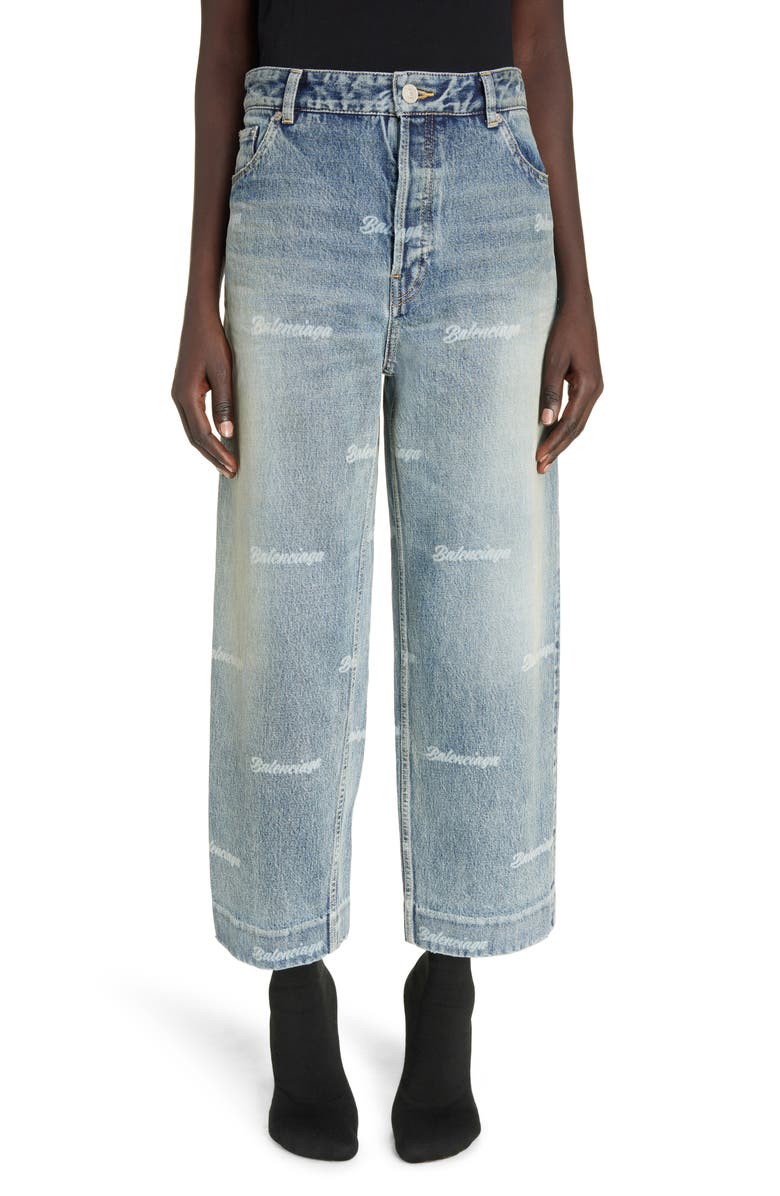 Logo Print Crop Wide Leg Jeans