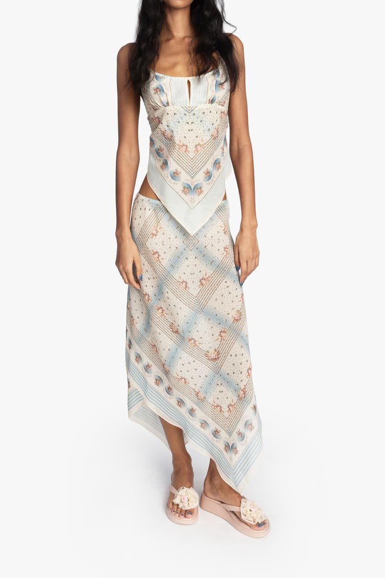 Heritage Scarf Print Chiffon Skirt, Alternate, color, SKY BLUE