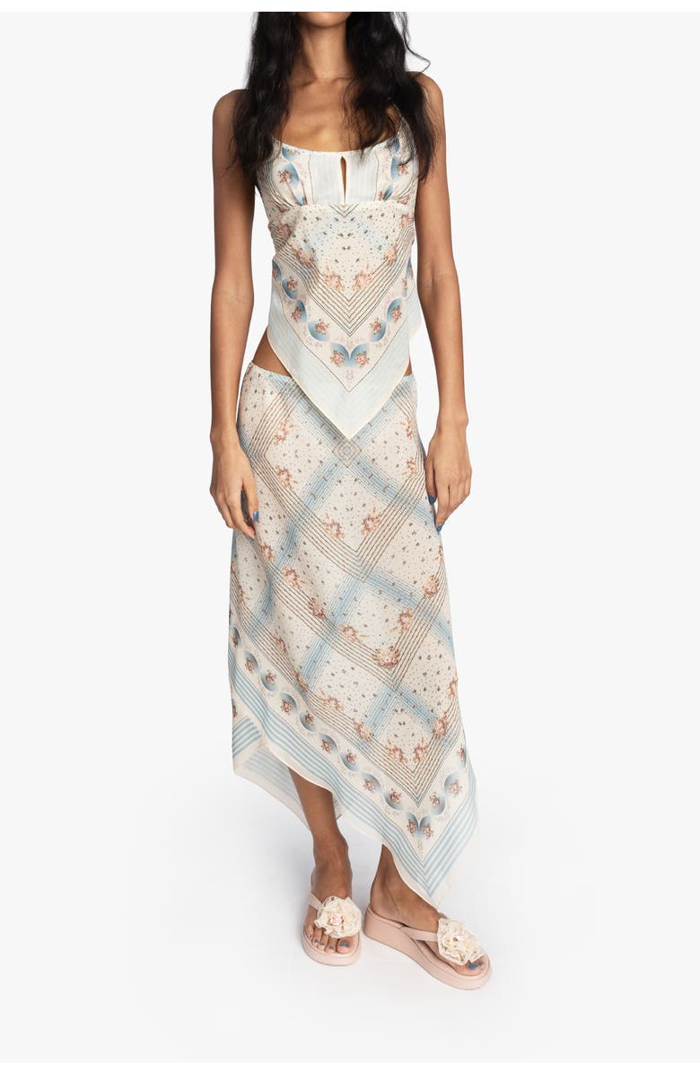 Anna Sui Heritage Scarf Print Chiffon Skirt, Alternate, color, Sky Blue