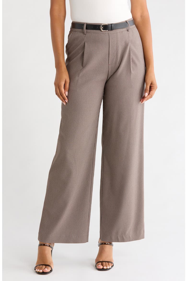 Houndstooth Belted Wide Leg Pants, Main, color, BLACK/ GREY