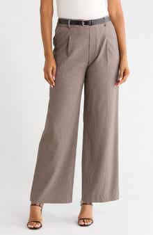 Houndstooth Belted Wide Leg Pants