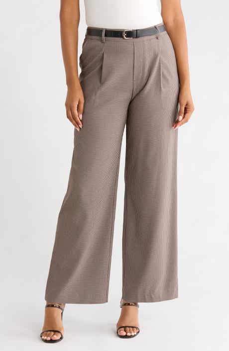 Houndstooth Belted Wide Leg Pants