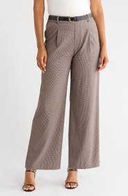 Gemma + Jane Houndstooth Belted Wide Leg Pants