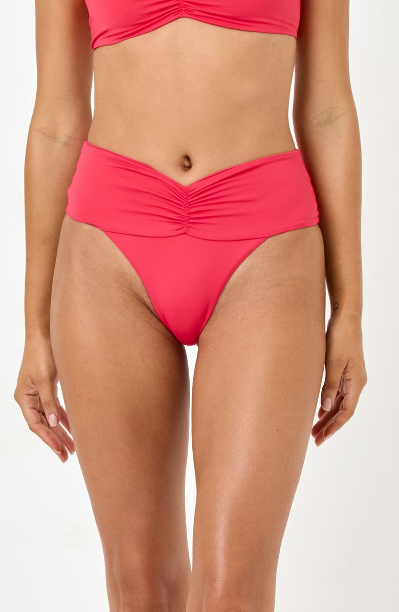 LSPACE Bardot Ruched Bikini Bottoms, Main, color, 