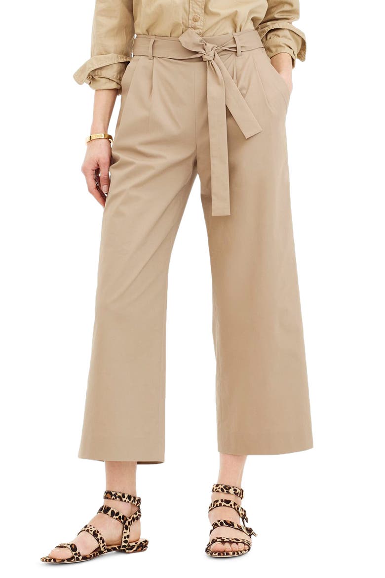 Wide Leg Stretch Cotton Poplin Crop Pants, Main, color, DUSTY KHAKI