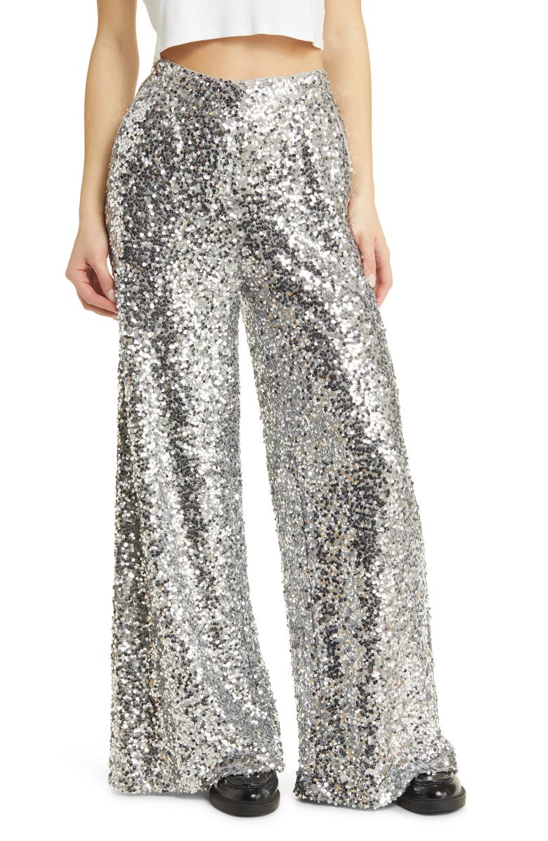 Dressed in Lala Disco Fever Sequin Wide Leg Pants, Main, color,