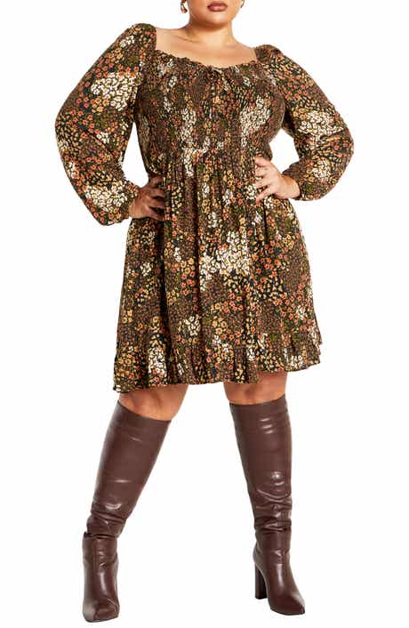 City Chic Tilly Floral Print Long Sleeve Minidress