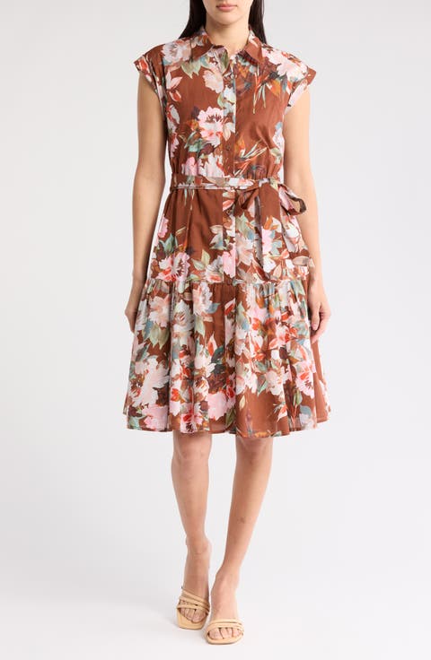 Floral Cap Sleeve Cotton Shirtdress