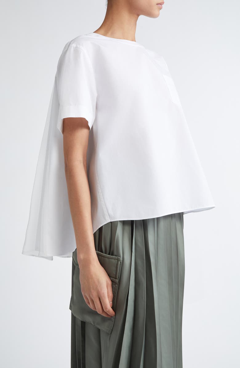 Sacai Mixed Media Poplin & Chiffon Top, Alternate, color, Off White 151