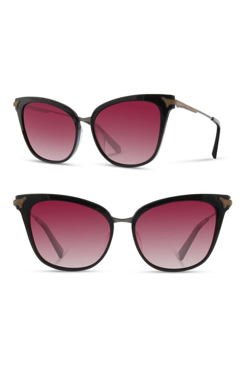 Arlene 56mm Polarized Cat Eye Sunglasses, Main, color, BLACK/ GUNMETAL/ ROSE FADE