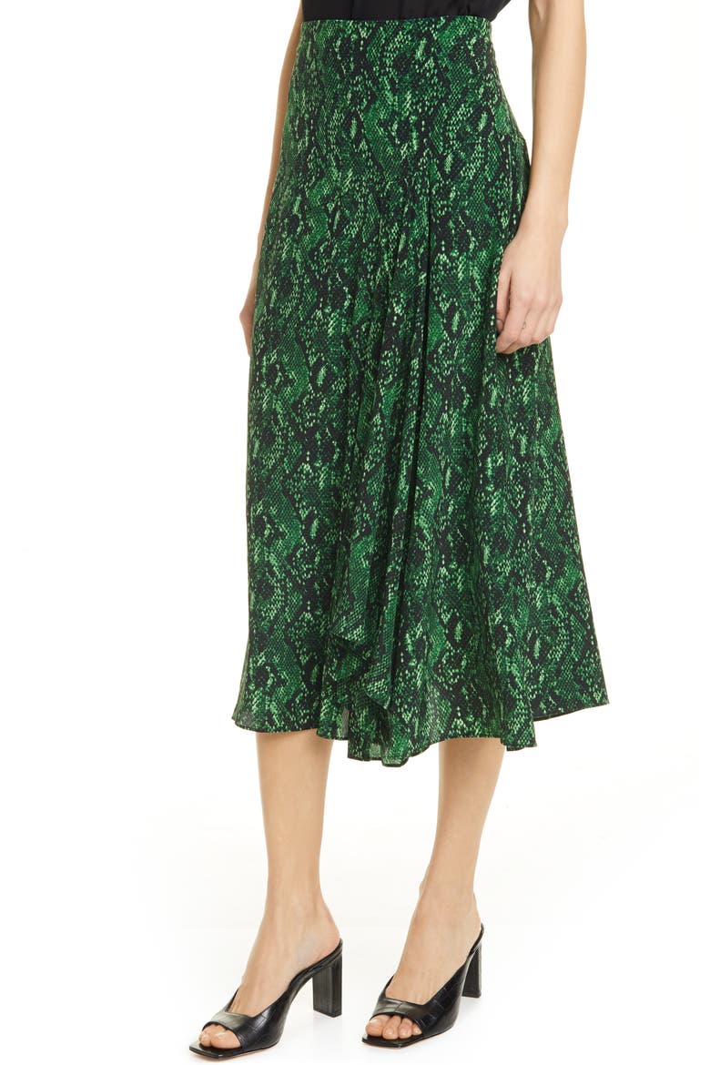 Ramos Snake Print Silk Midi Skirt, Alternate, color, GREEN