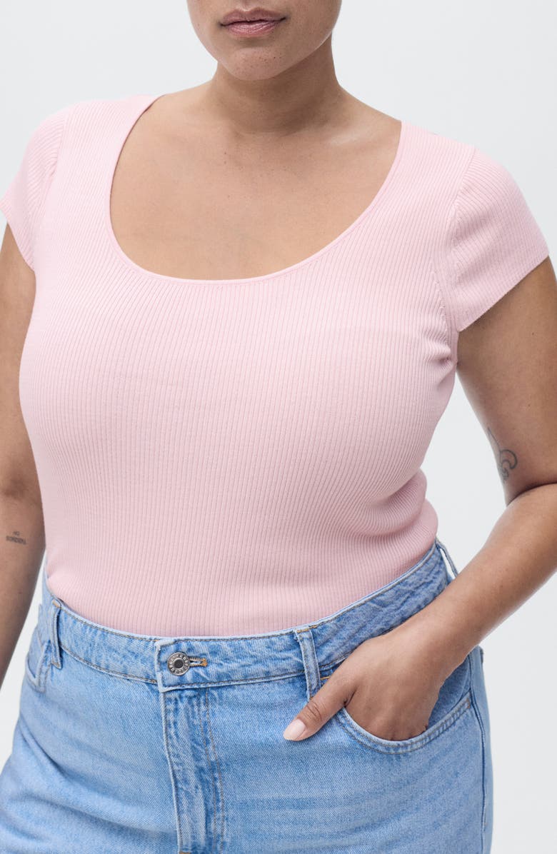 MANGO Short Sleeve Rib Sweater, Main, color, Pastel Pink