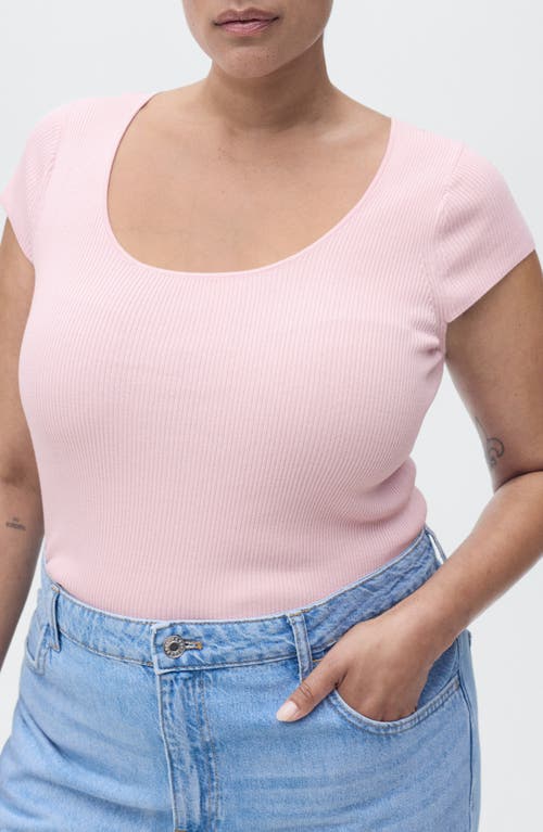 Mango Short Sleeve Rib Sweater In Pink