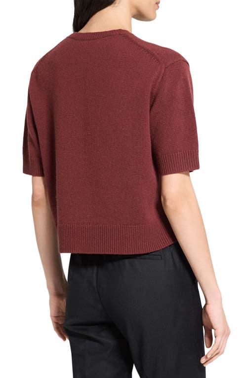 Theory Short Sleeve Cashmere Sweater In Burgundy