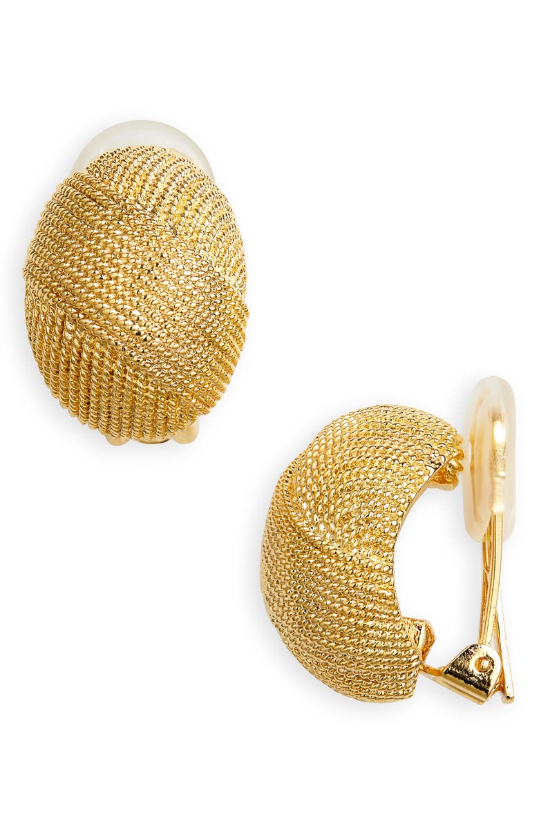 Kenneth Jay Lane Textured Knot Clip-On Hoop Earrings, Main, color, Gold