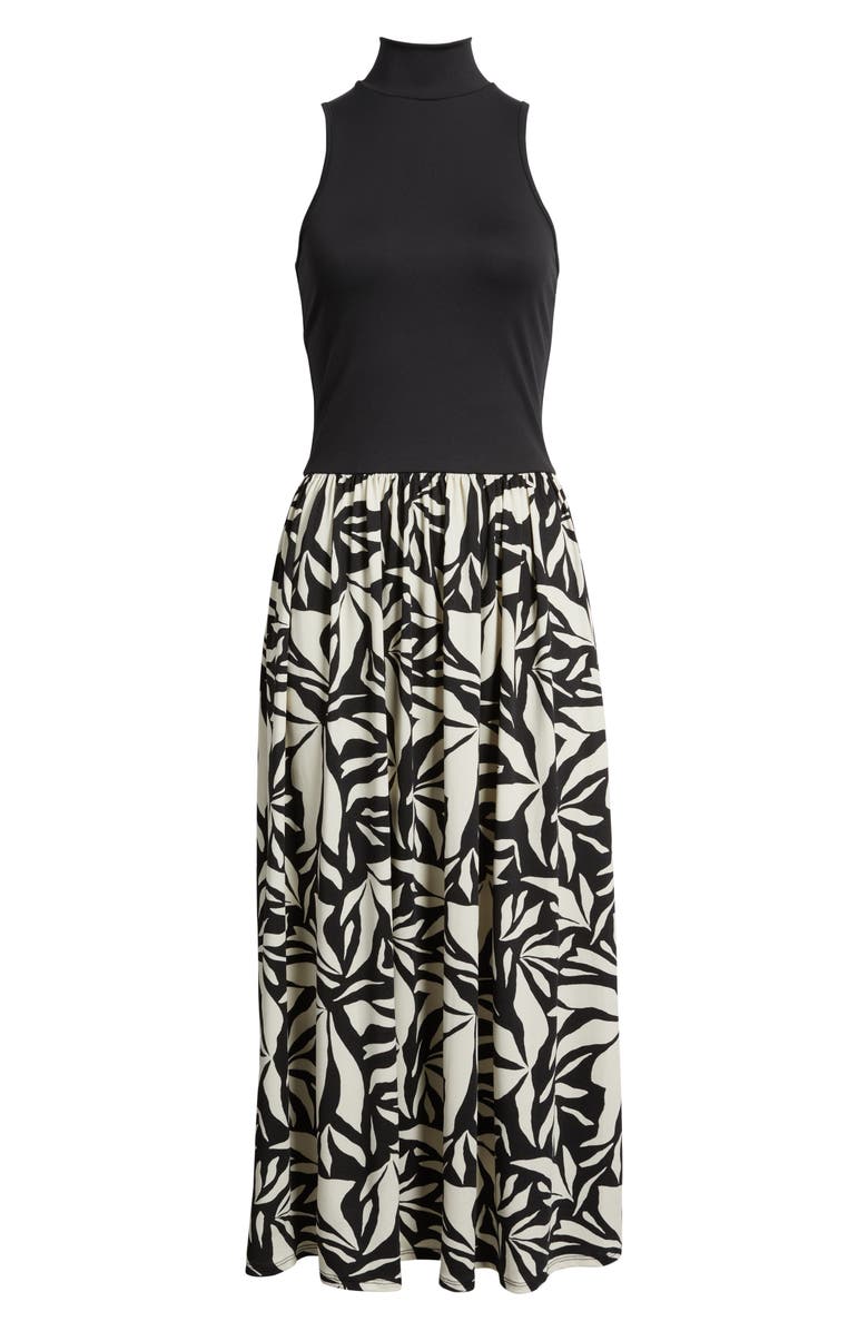 Loveappella Mock Neck Sleeveless Midi Dress, Alternate, color, Black/ Ivory