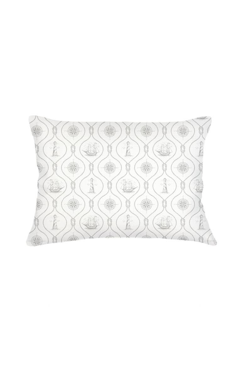 Maritime Compass Linen Pillow with Down Insert, Main, color, Grey