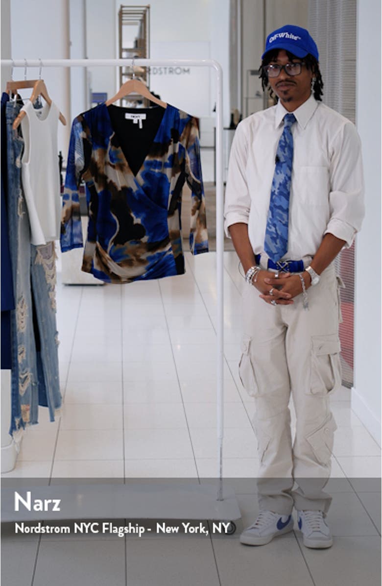 Print Surplice Mesh Top, sales video thumbnail