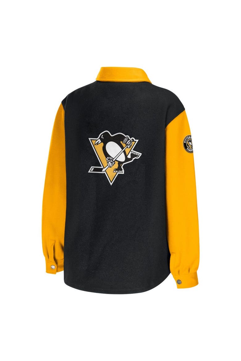 Women's WEAR by Erin Andrews Black/Gold Pittsburgh Penguins Colorblock Button-Up Shirt Jacket, Alternate, color, Black