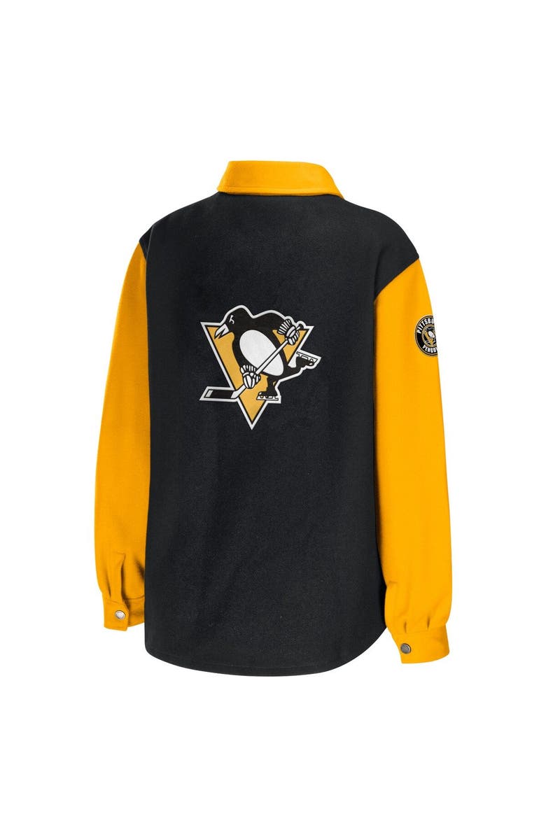 WEAR by Erin Andrews Women's WEAR by Erin Andrews Black/Gold Pittsburgh Penguins Colorblock Button-Up Shirt Jacket, Alternate, color, Black