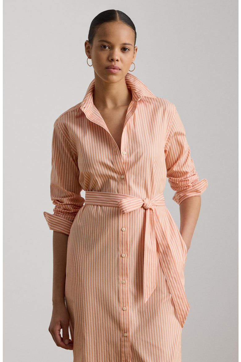 Stripe Long Sleeve Midi Shirtdress, Alternate, color, ORANGE/ WHITE