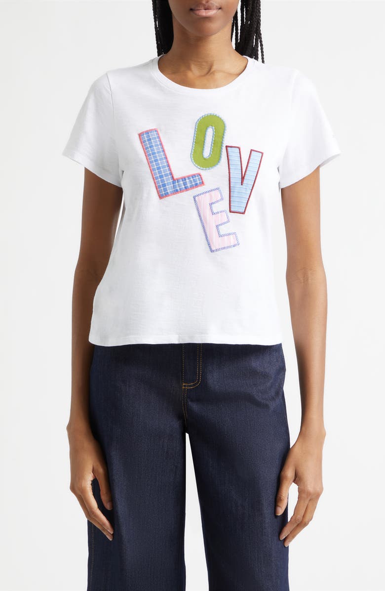 Cinq à Sept Love Collage Appliqué T-Shirt, Main, color, White/ Multi