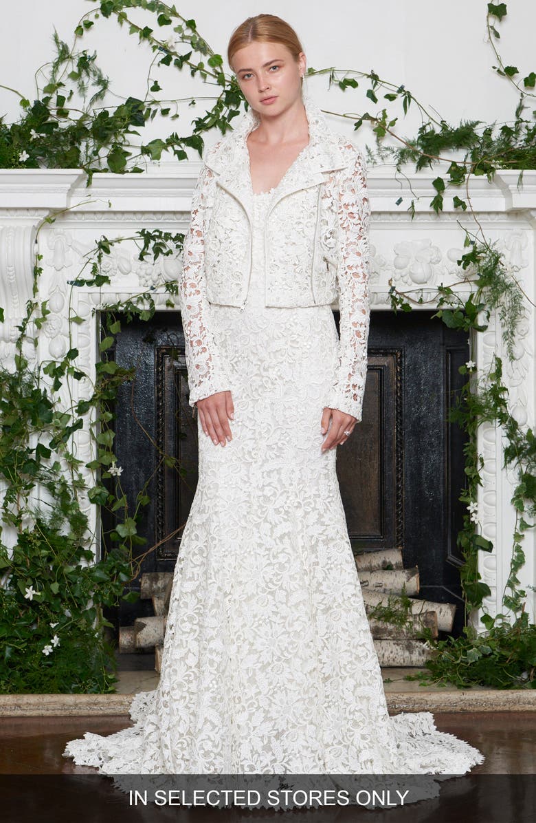 Monique Lhuillier Sawyer Guipure Lace Moto Jacket, Main, color, 