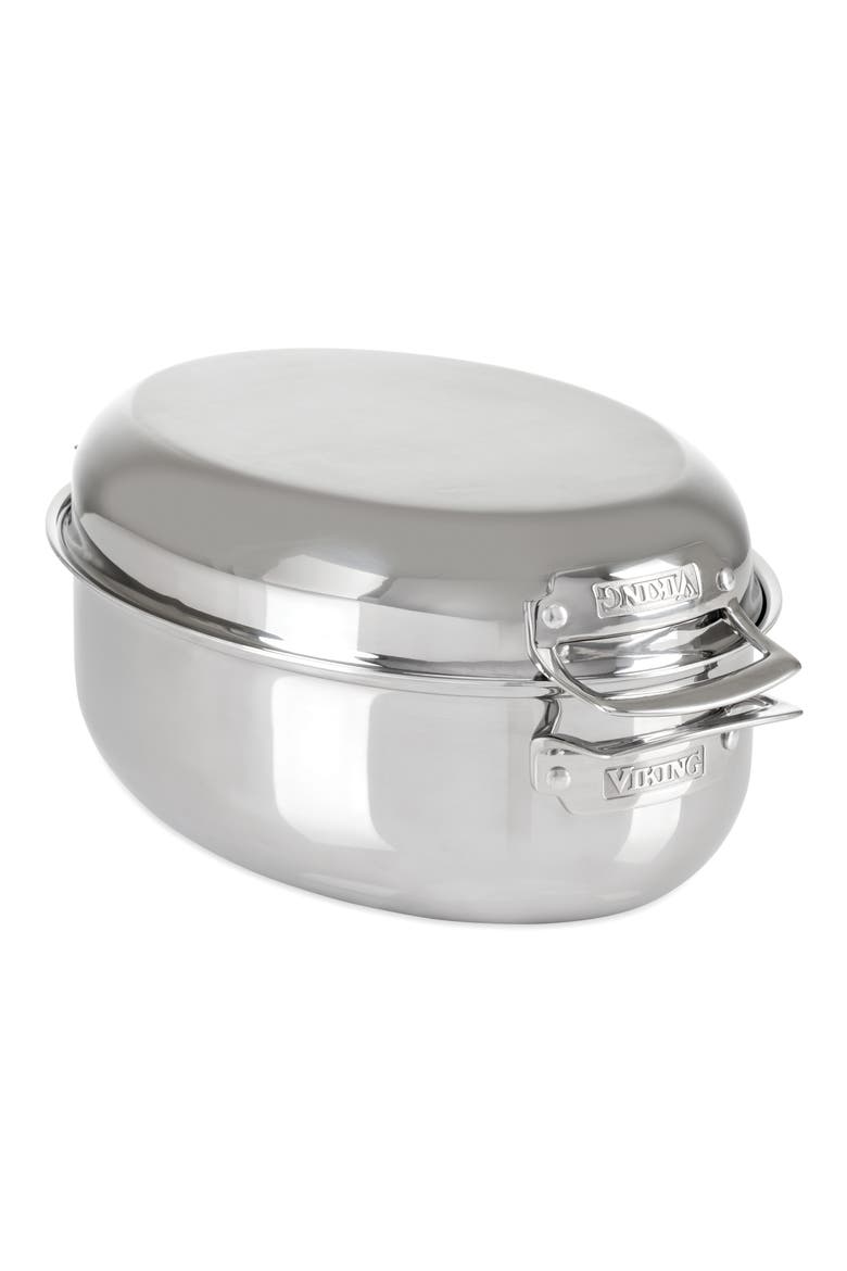 3-Ply 3-in-1 8.5-Quart Oval Roaster with Lid, Alternate, color, STAINLESS STEEL