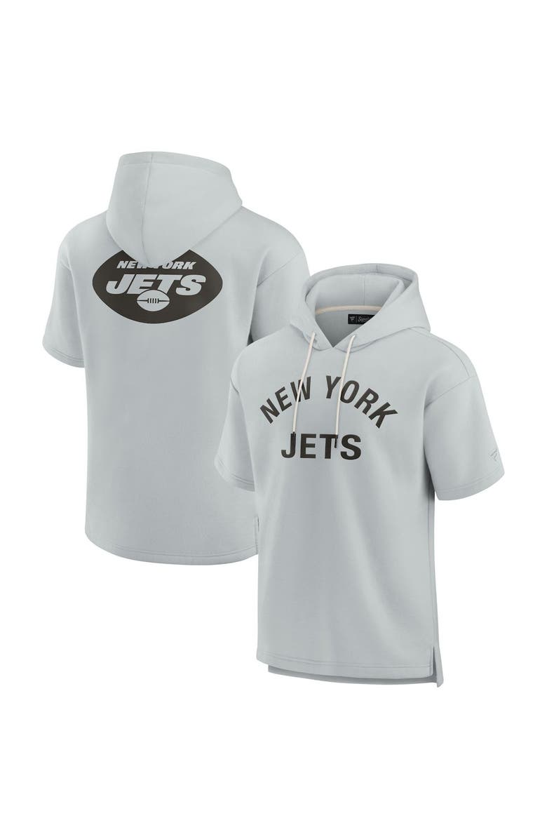 Fanatics Signature Unisex Fanatics Signature Gray New York Jets Super Soft Fleece Short Sleeve Hoodie, Main, color, Gray