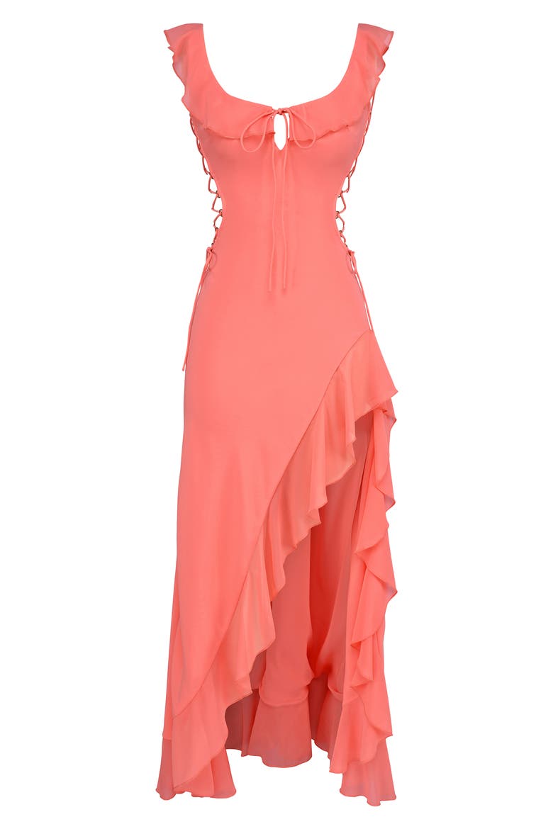 Aloura Georgette Ruffle Dress, Alternate, color, CORAL