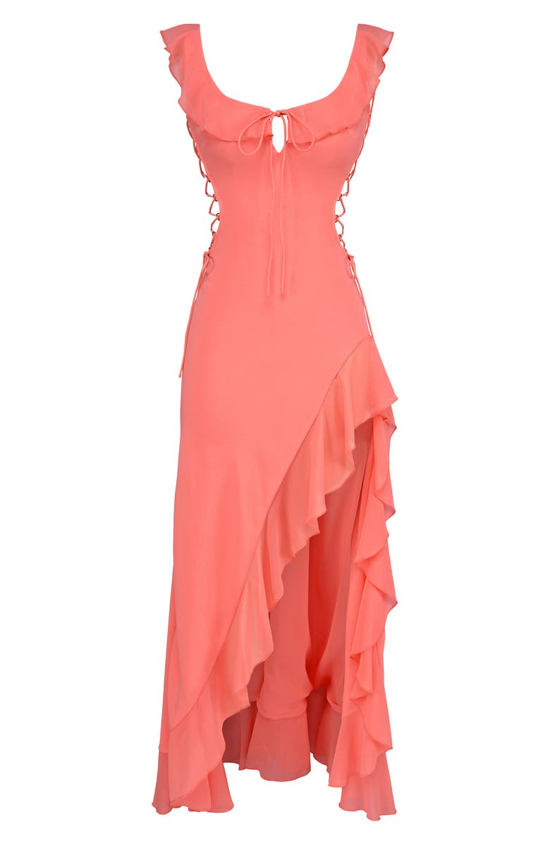 HOUSE OF CB Aloura Georgette Ruffle Dress, Alternate, color, Coral