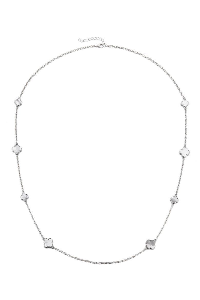 Mother of Pearl Clover Station Necklace, Alternate, color, WHITE