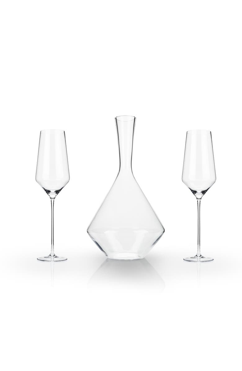 Viski Raye Crystal 3-Piece Angled Bordeaux Decanter and Wine Glass Set, Main, color, Clear
