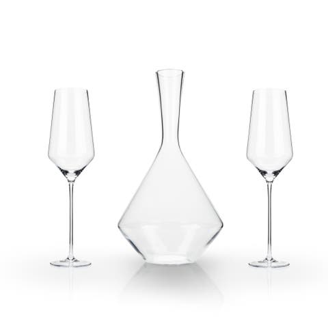 Raye Crystal 3-Piece Angled Bordeaux Decanter and Wine Glass Set