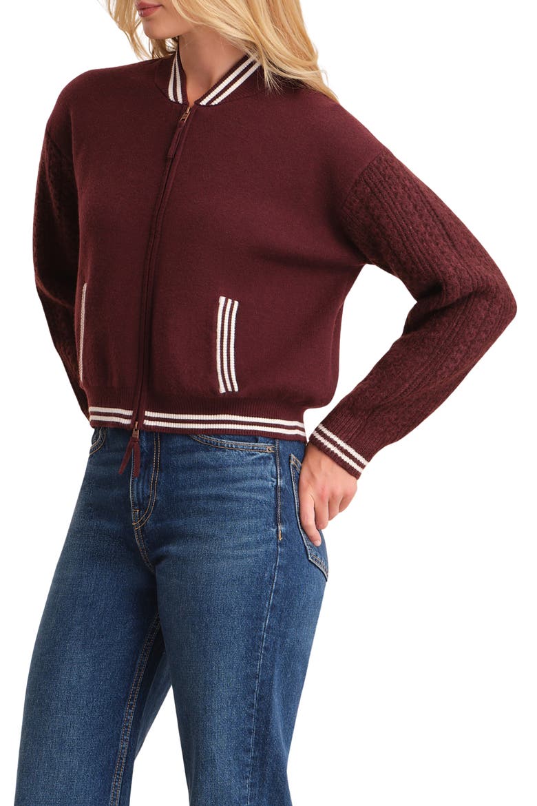Flynn Cable Sleeve Bomber Sweater Jacket, Alternate, color, OXBLOOD MULTI