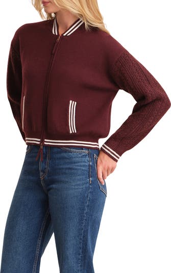 Flynn Cable Sleeve Bomber Sweater Jacket
