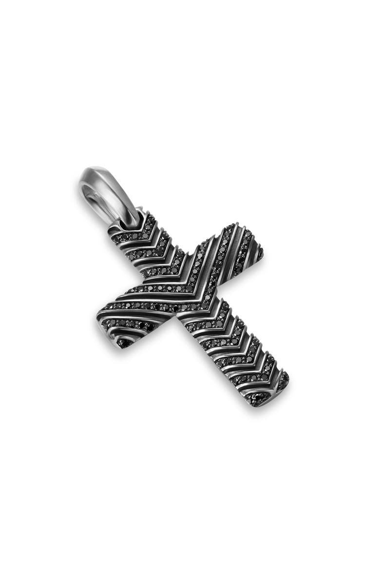 David Yurman Men's Chevron Cross Pendant in Sterling Silver with Black Diamonds, 36mm, Alternate, color, Silver Pave