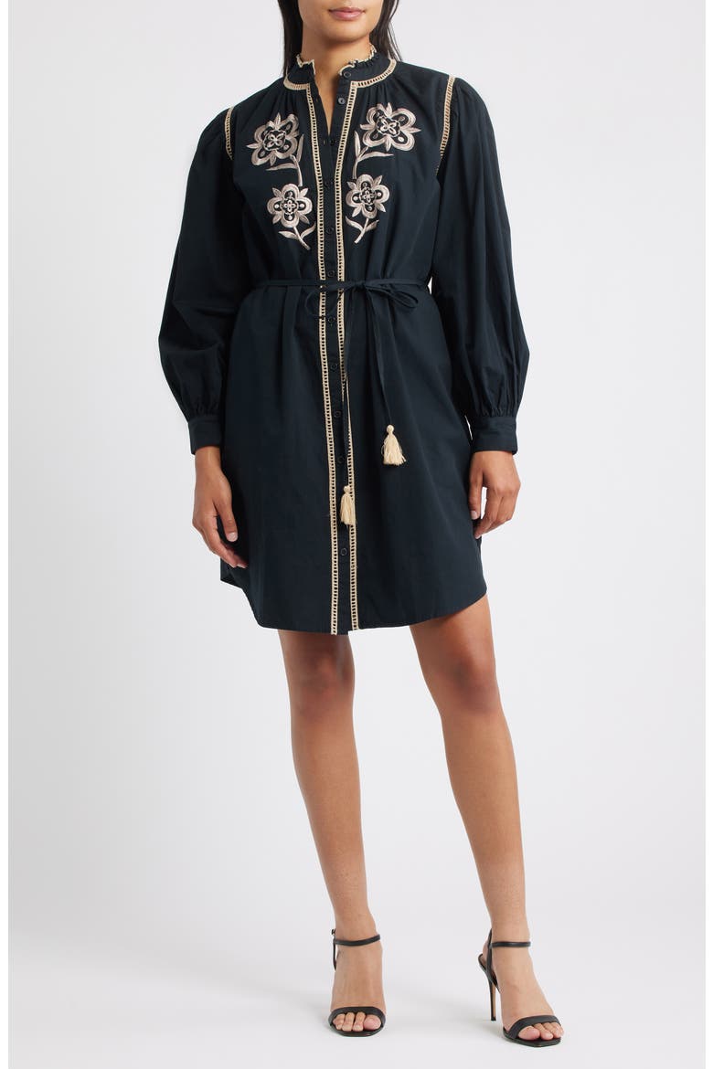 Embroidered Shirtdress, Main, color, BLACK/ IVORY