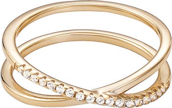 Pavé 925 Sterling Silver CZ Crisscross Ring