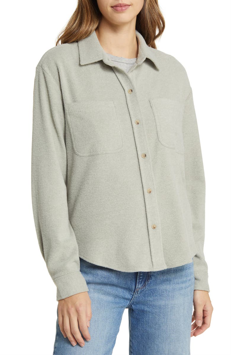 beachlunchlounge Tobey Brushed Knit Shirt Jacket, Alternate, color, 
