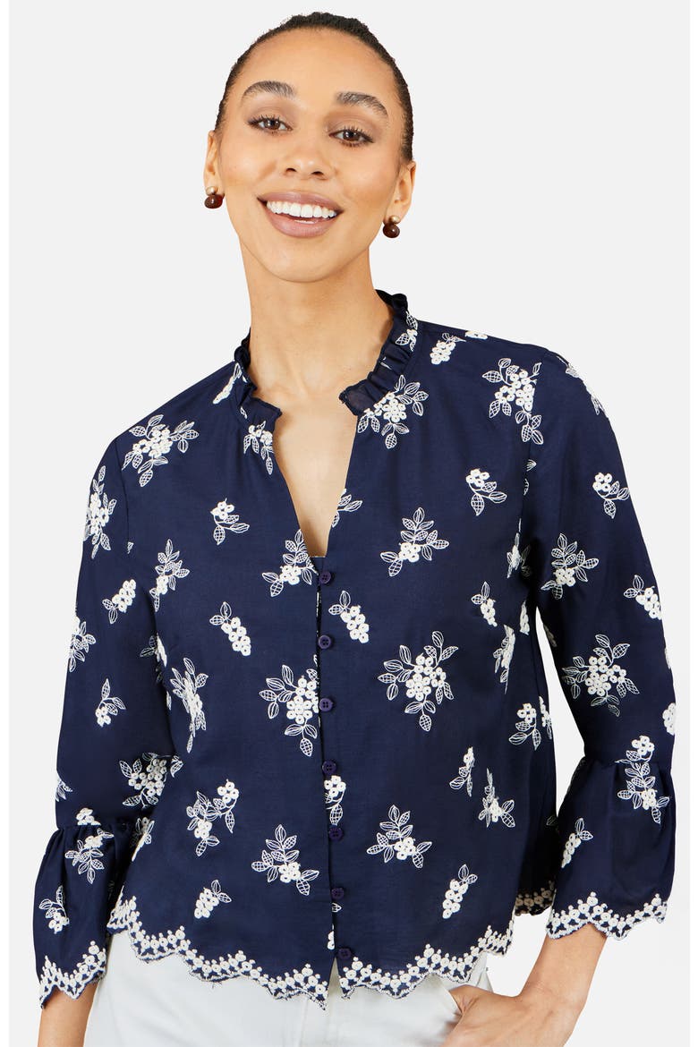 Fluted Sleeves V-Neck Shirt, Main, color, Navy