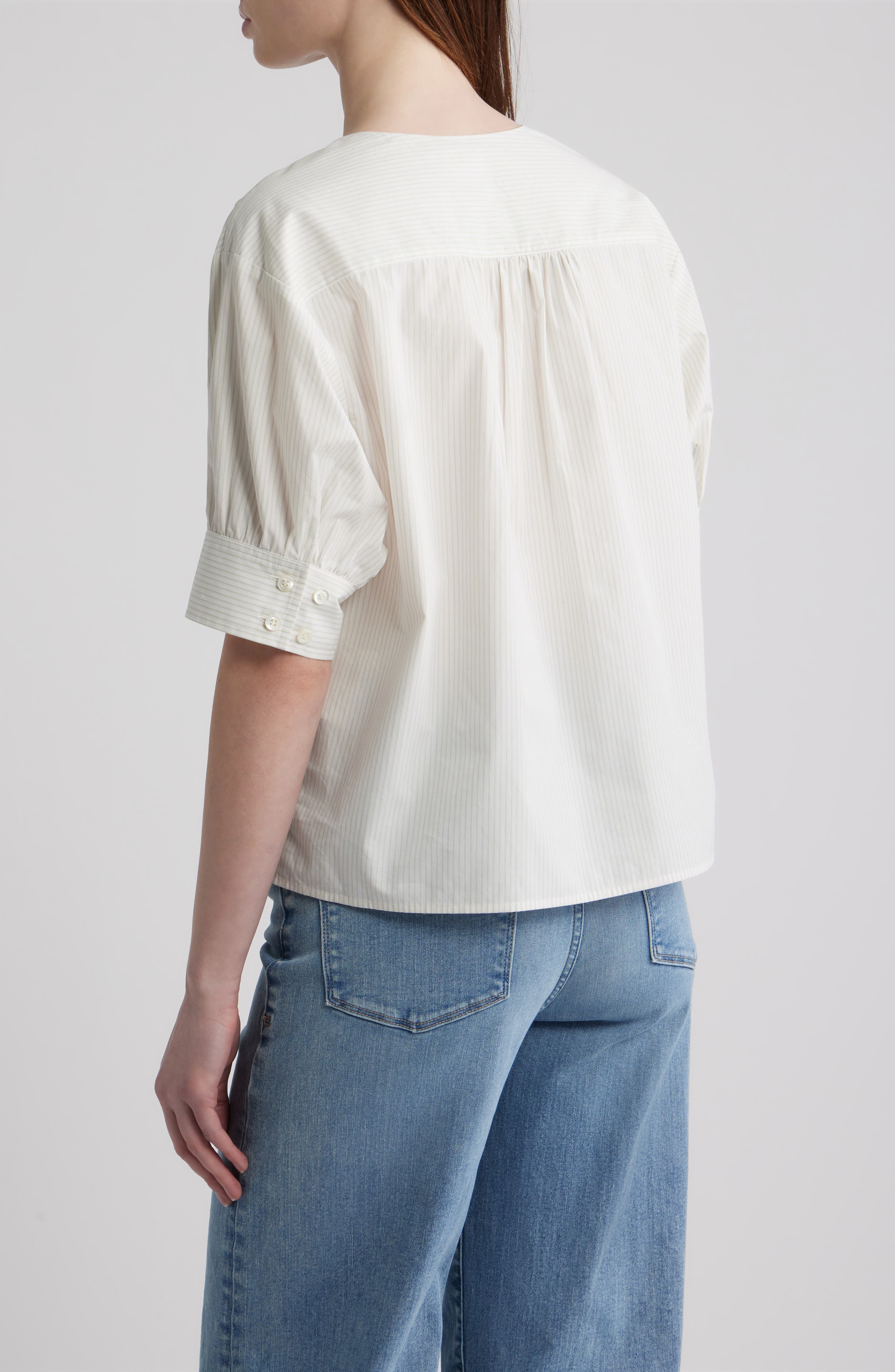 Stripe Split Neck Organic Cotton Popover Top - image 2