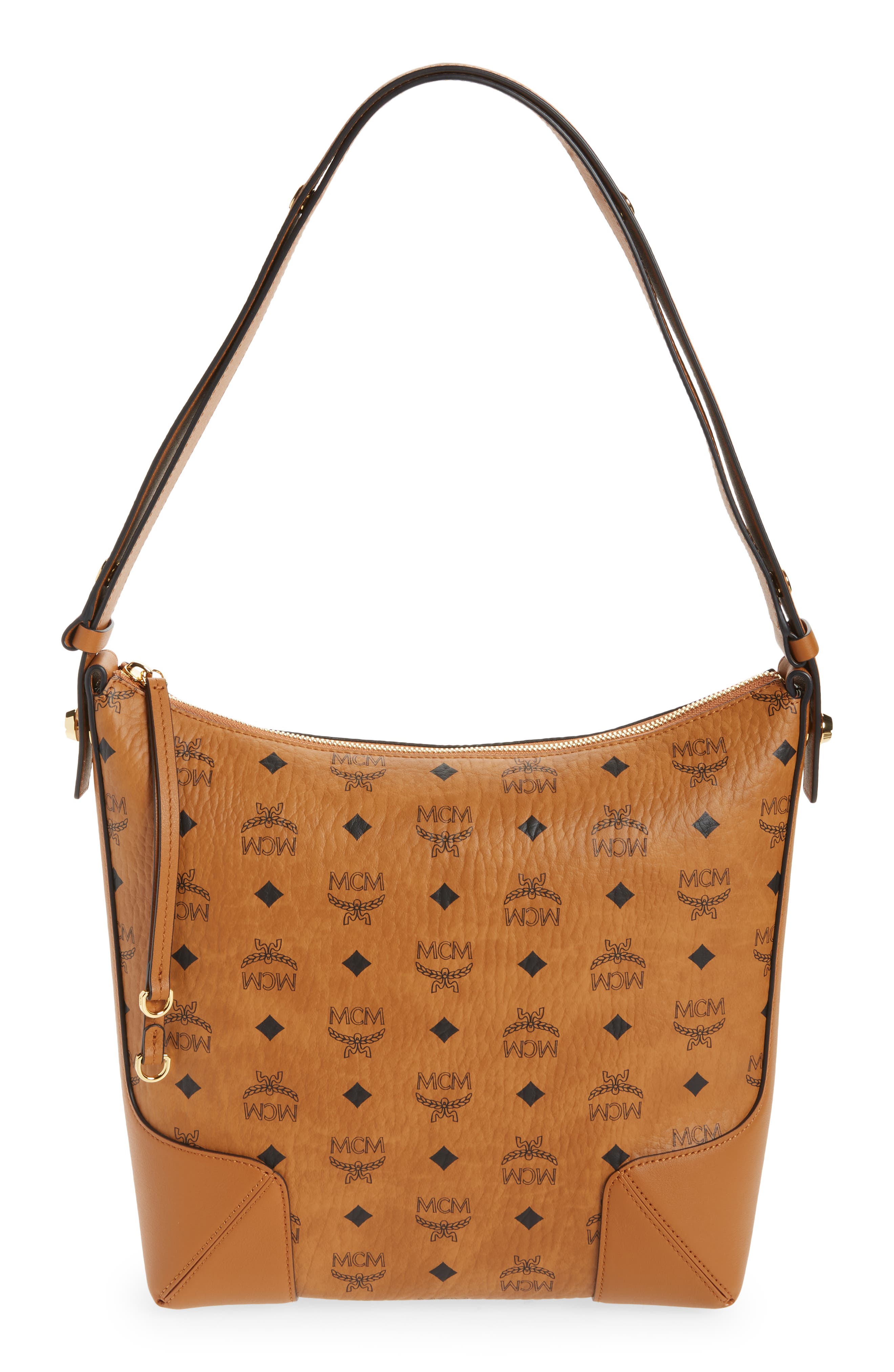 Klara Visetos Medium Coated Canvas Hobo Bag, Main, color, COGNAC