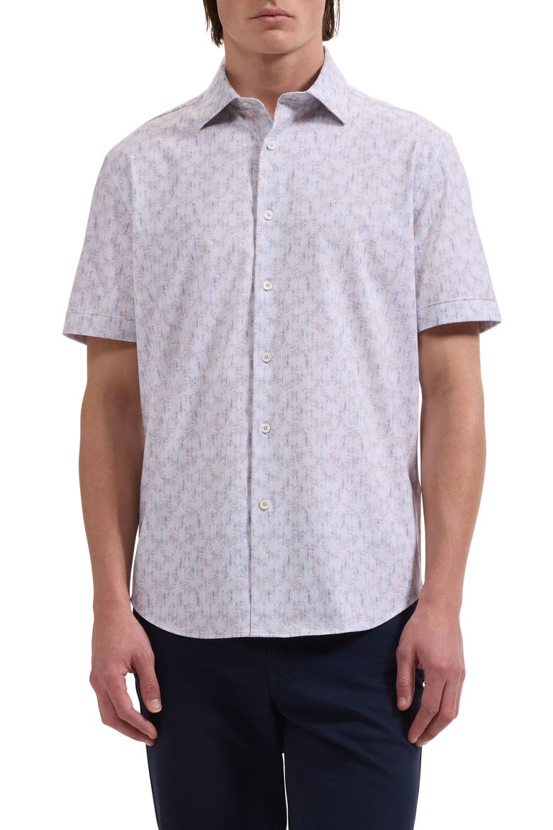 Miles OoohCotton® Sketched Guitar Print Short Sleeve Button-Up Shirt, Main, color, SAND