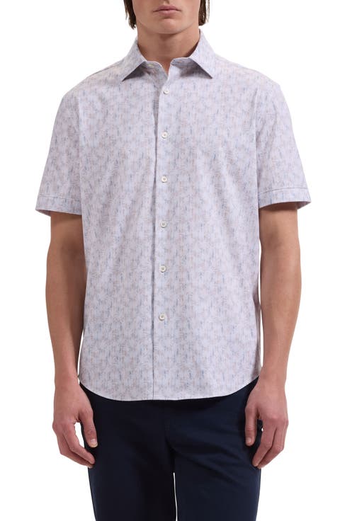 Miles OoohCotton® Sketched Guitar Print Short Sleeve Button-Up Shirt