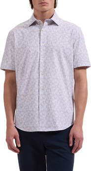 Bugatchi Miles OoohCotton® Sketched Guitar Print Short Sleeve Button-Up Shirt