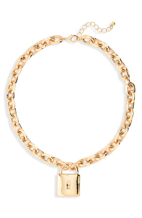 Chunky Chain Lock Pendant Necklace