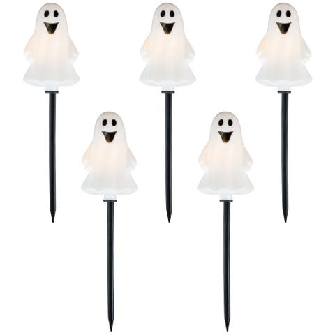 Lighted Ghost Shaped Halloween Outdoor Pathway Markers - 13" - Set of 5