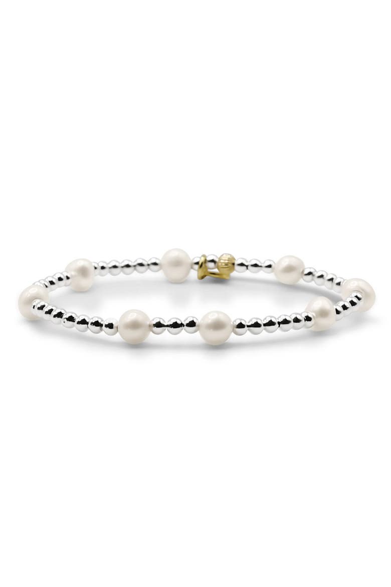 Paige Freshwater Pearl & Sterling Silver Beaded Bracelet, Main, color, Silver